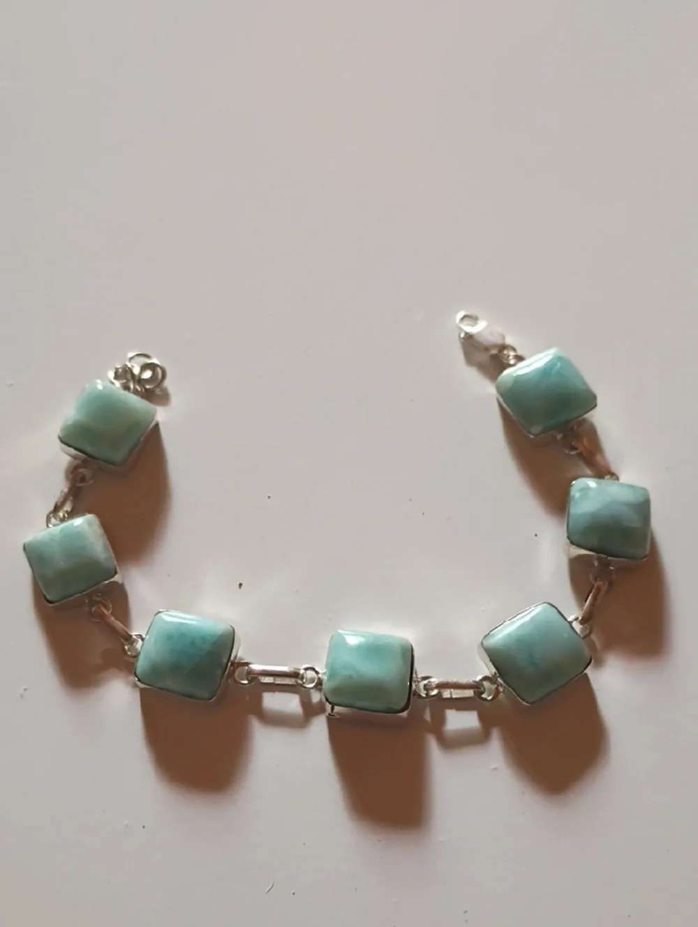 Seafoam Blue Square Larimar Stone Bracelet - Women Jewelry